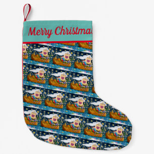 DUTCH SHOE SANTA SHIP, ICEBERGS, WHALE, TEDDY BEAR SMALL CHRISTMAS STOCKING