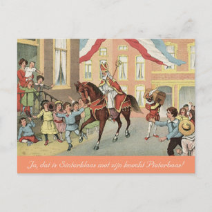 Dutch St. Nick Sinterklaas and Zwarte Piet Vintage Postcard
