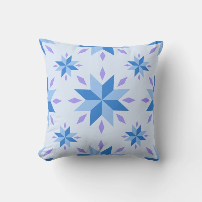 Dutch Star Snowflake Blue Geometric pattern Cushion (Front)