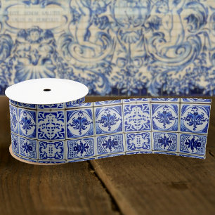 Dutch Tiles - Blue & White Antique Look Kitchen Satin Ribbon