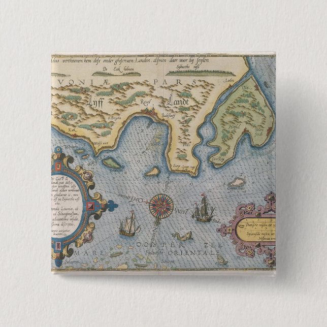 Dutch Trade map of the Baltic Sea 15 Cm Square Badge (Front)