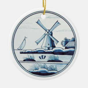 Dutch traditional blue tile ceramic tree decoration