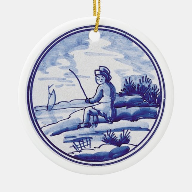 Dutch traditional blue tile ceramic tree decoration (Front)