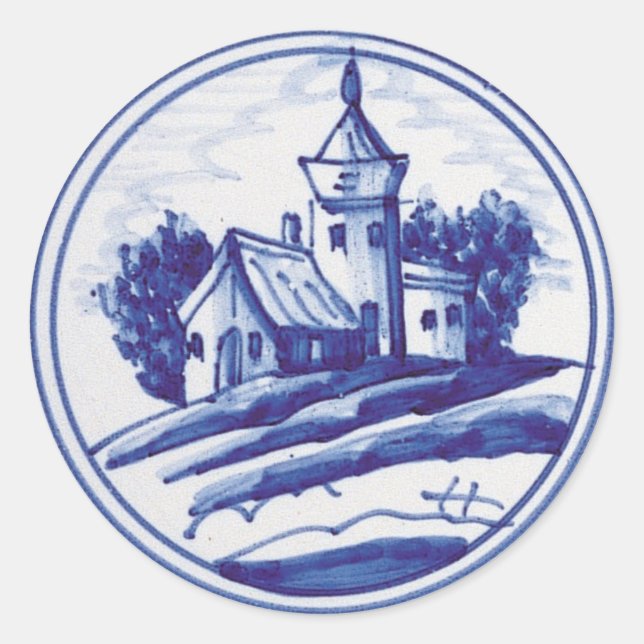 Dutch traditional blue tile classic round sticker (Front)