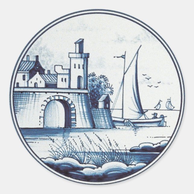 Dutch traditional blue tile classic round sticker (Front)