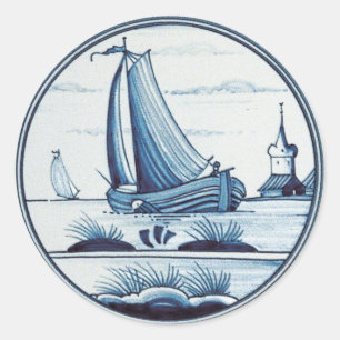 Dutch traditional blue tile classic round sticker