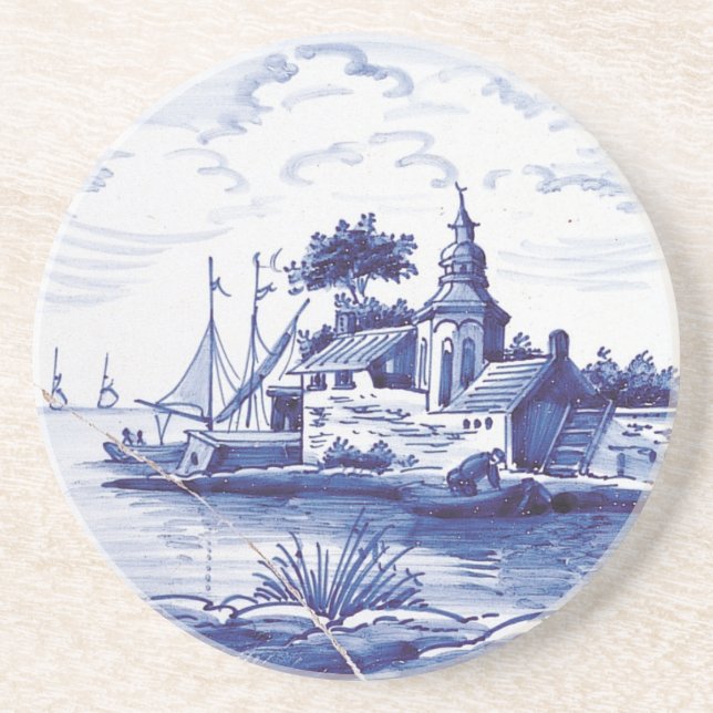 Dutch traditional blue tile coaster (Front)