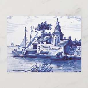 Dutch traditional blue tile postcard
