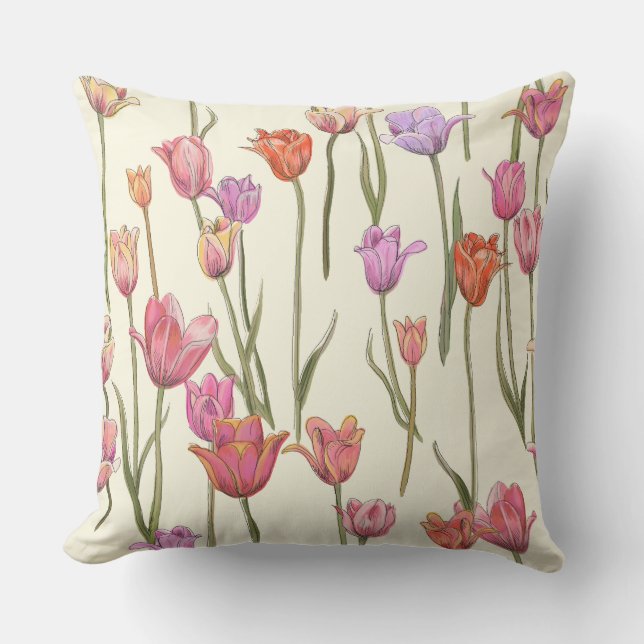 Dutch Tulips Outdoor Throw Pillow (Front)