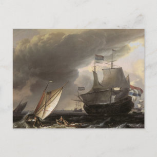 Dutch Vessels on a Story Sea 1690 Postcard