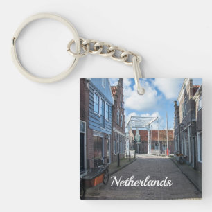 Dutch village with traditional wooden bridge key ring