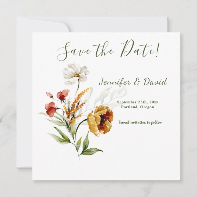 Dutch Watercolor Floral Save the Date Announcement (Front)