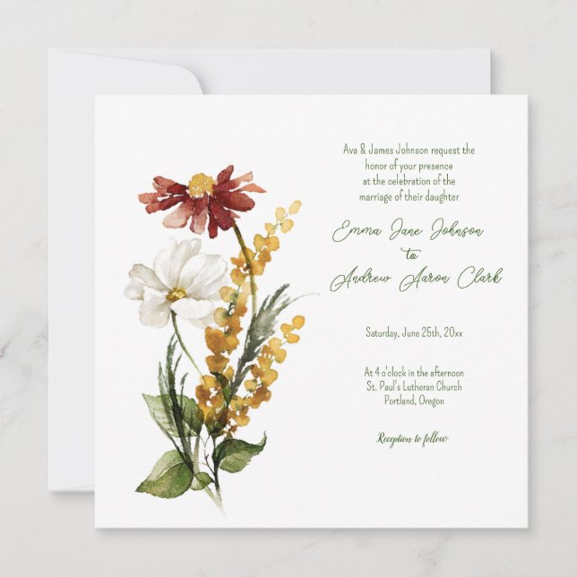 Dutch Watercolor Florals Wedding Invitation (Front)