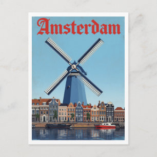 Dutch Windmill and Canal Scene Amsterdam Postcard
