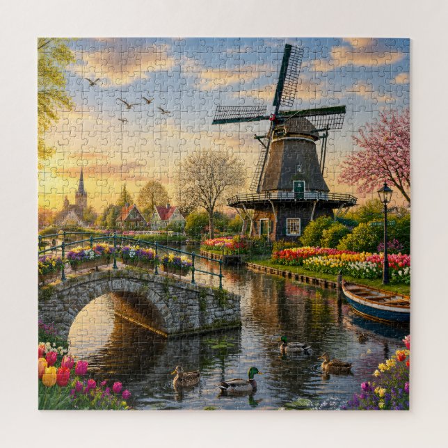Dutch Windmill Canal Jigsaw Puzzle (Vertical)
