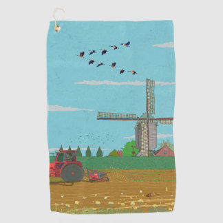 Dutch Windmill Countryside Landscape Netherland Golf Towel