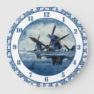 Dutch Windmill Delft Colours Blue and White Large Clock
