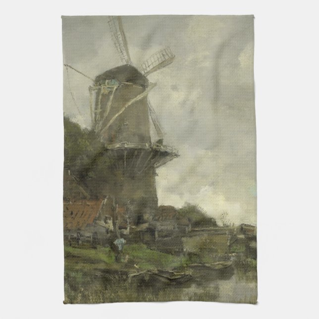 Dutch windmill, Jacob Maris Tea Towel (Vertical)
