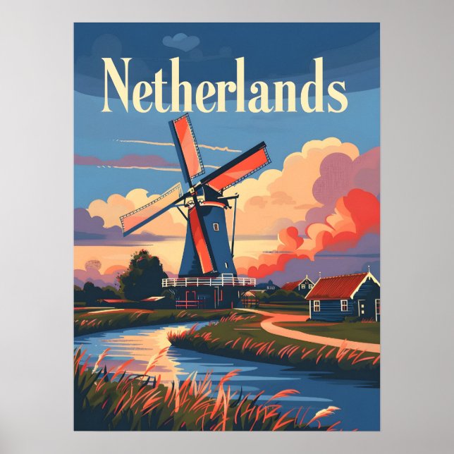 Dutch Windmill Netherlands Poster (Front)