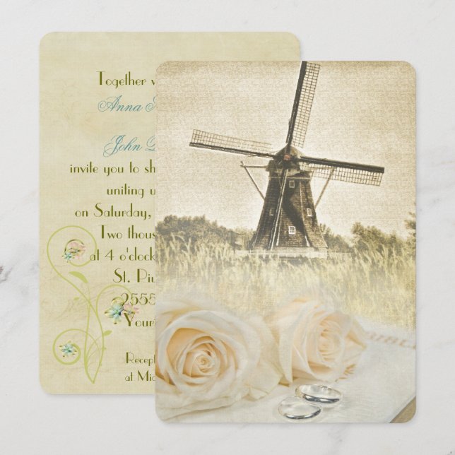 Dutch Windmill Wedding Invitation (Front/Back)