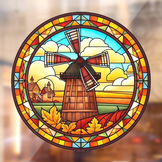 Dutch Windmill With Village Faux Stained Glass (Sheet 2)