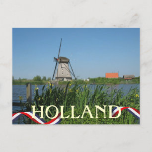Dutch Windmill Yellow Flowers Postcard