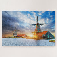 Dutch Windmills Cloudy Sunset Rotterdam Holland
