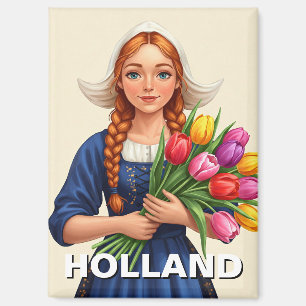 Dutch Woman Tulips Holland Netherlands Magnet