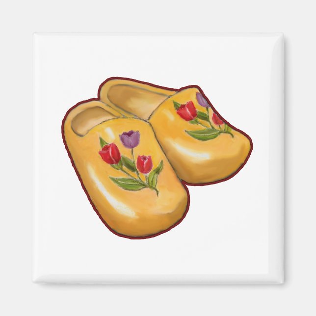 Dutch Wooden Shoes, Tulips, Holland, Art Magnet (Front)