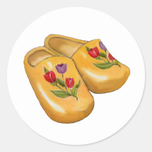 Dutch Wooden Shoes with Tulips, Klompen, Holland Classic Round Sticker