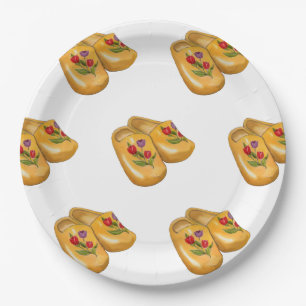 Dutch Wooden Shoes with Tulips, Klompen, Holland Paper Plate
