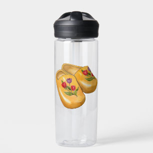 Dutch Wooden Shoes with Tulips, Klompen, Holland Water Bottle