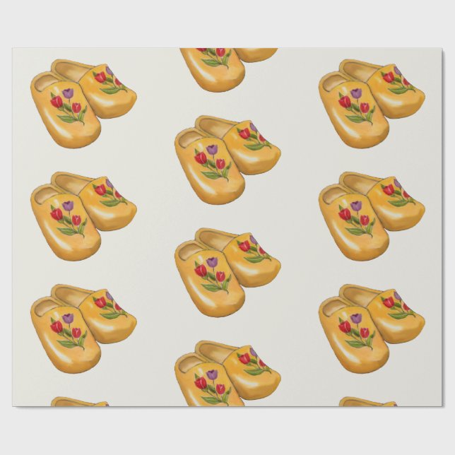 Dutch Wooden Shoes with Tulips, Klompen, Holland Wrapping Paper (Flat)