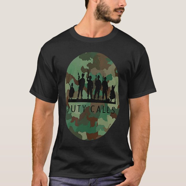 Duty Calls Cool Camouflage Soldier Figurines T-Shirt (Front)