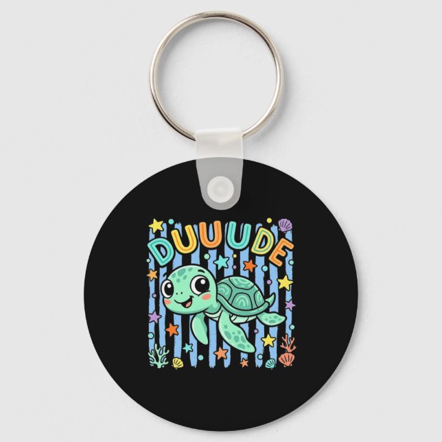 Duuude Cute Sea Turtle Artwork Key Ring (Front)