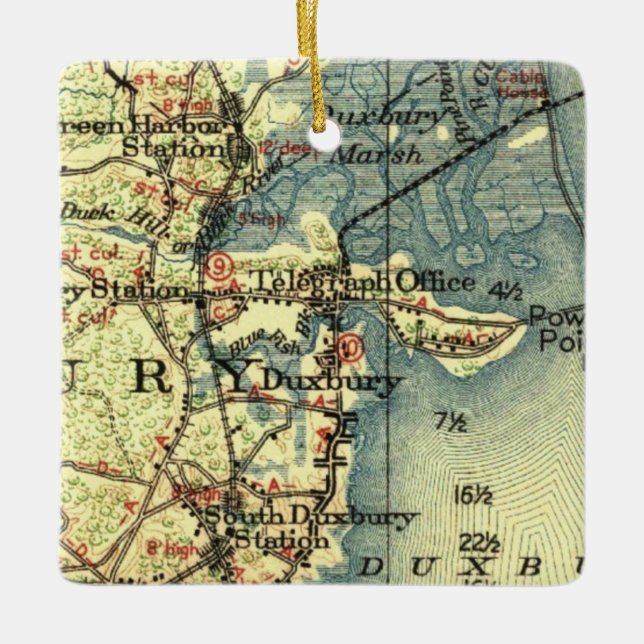 Duxbury MA Vintage Map Ceramic Ornament (Front)