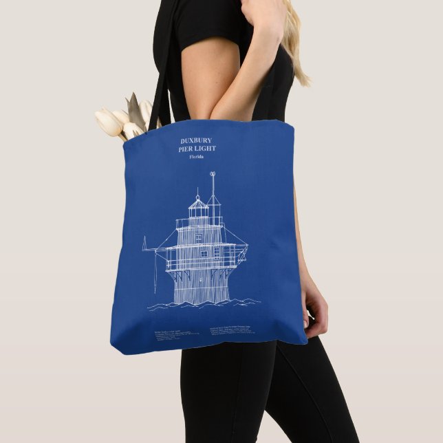 Duxbury Pier Light Lighthouse - Massachusetts – AD Tote Bag (Close Up)