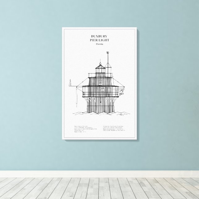 Duxbury Pier Light Lighthouse - Massachusetts -BD Canvas Print (Insitu(Wood Floor))