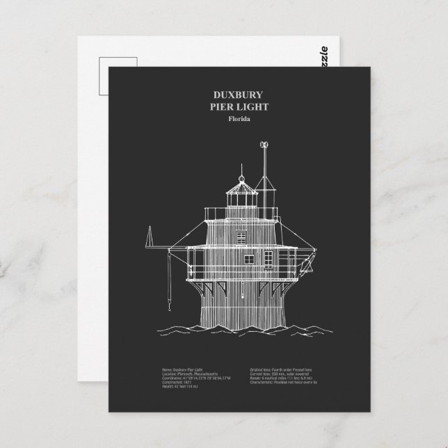 Duxbury Pier Light Lighthouse - Massachusetts – PD Postcard (Front/Back)