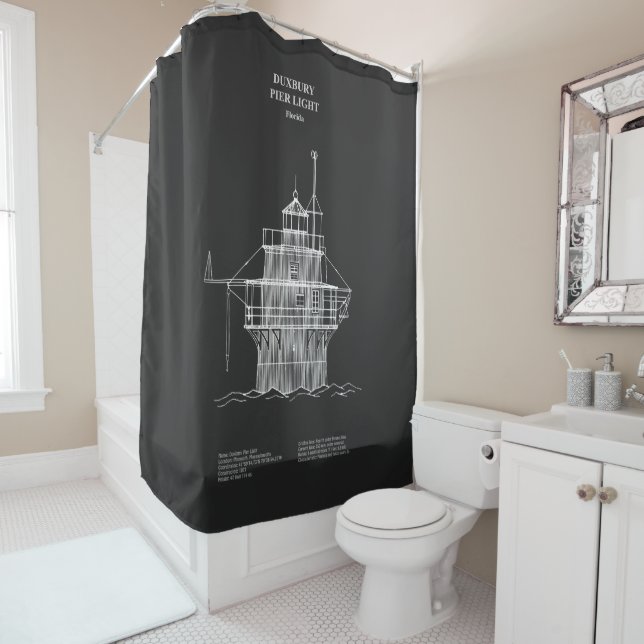 Duxbury Pier Light Lighthouse - Massachusetts – PD Shower Curtain (In Situ)