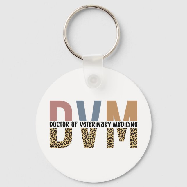 DVM Doctor of Veterinary Medicine Leopard Print Key Ring (Front)