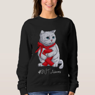 DVT Awareness Month Red Ribbon Cat Sweatshirt