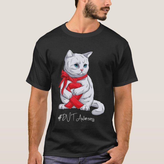 DVT Awareness Month Red Ribbon Cat T-Shirt (Front)