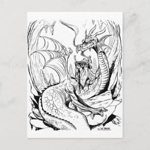 dwarf and dragon lineart postcard
