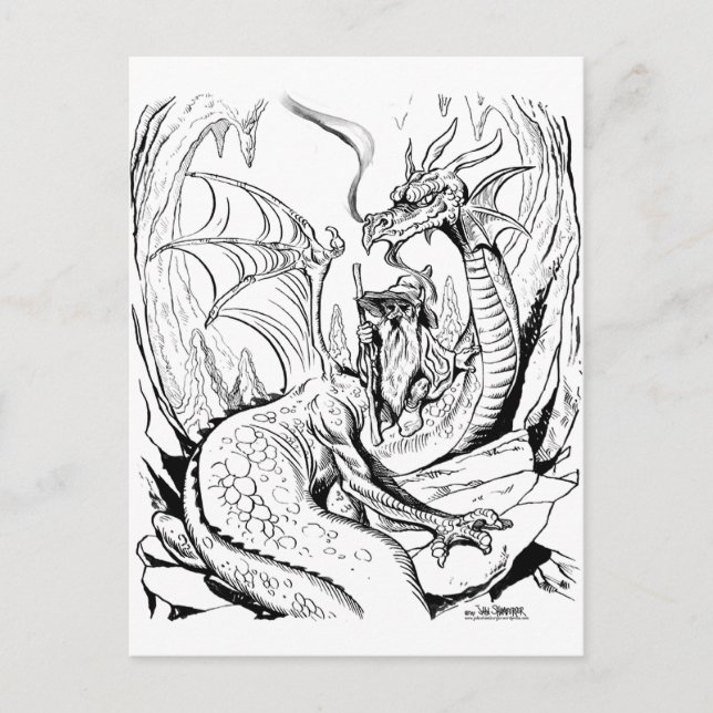 dwarf and dragon lineart postcard (Front)