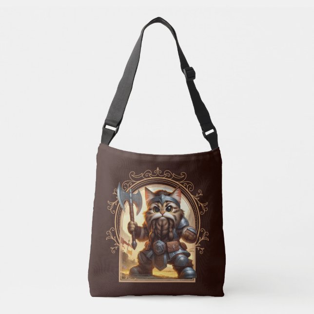 Dwarf Feline Fantasy Adventure Crossbody Bag (Front)