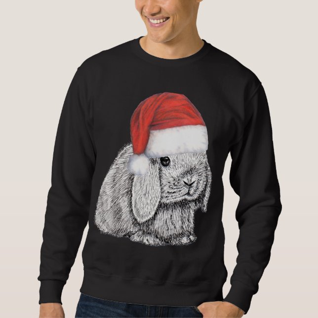 Dwarf Lop Eared Bunny Rabbit In Santa Claus Christ Sweatshirt (Front)