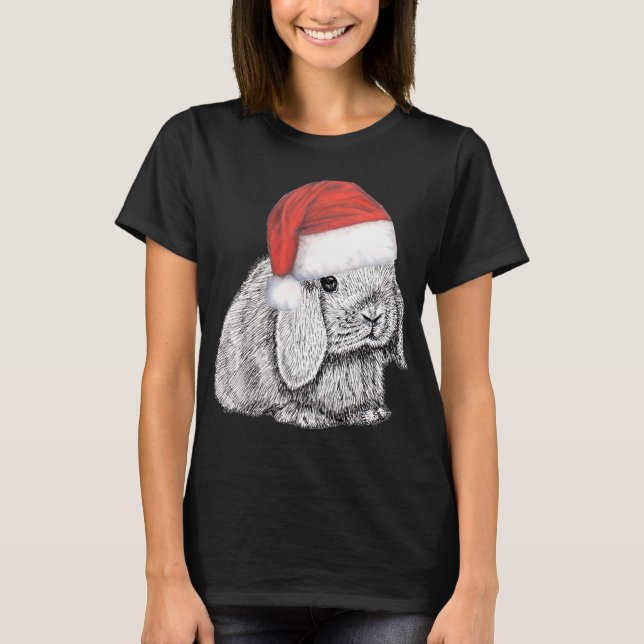Dwarf Lop Eared Bunny Rabbit In Santa Claus Christ T-Shirt (Front)
