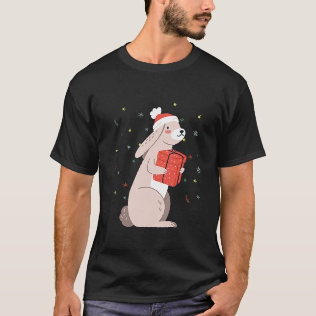 Dwarf Lop Eared Bunny Rabbit In Santa Claus Christ T-Shirt (Front)