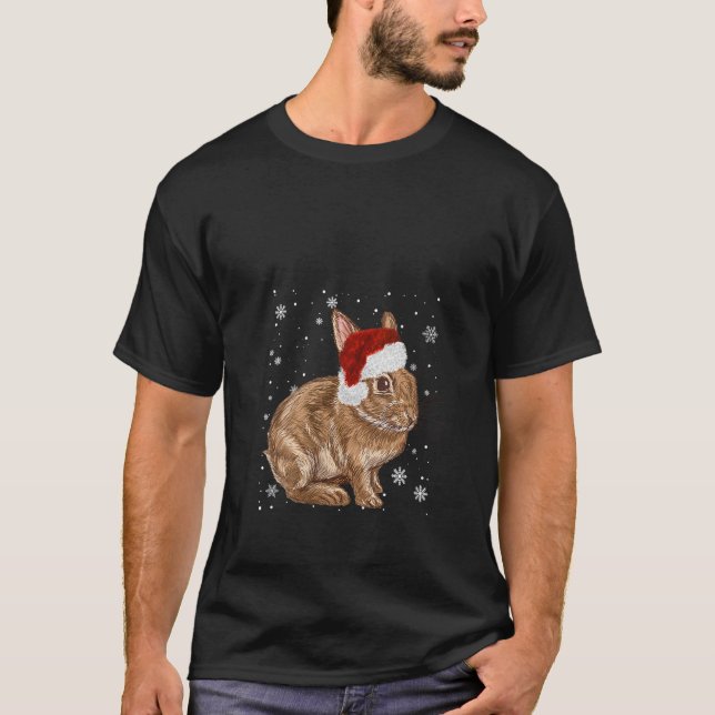 Dwarf Lop Eared Bunny Rabbit In Santa Claus Christ T-Shirt (Front)
